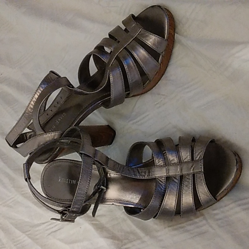 Silver strappy high heels